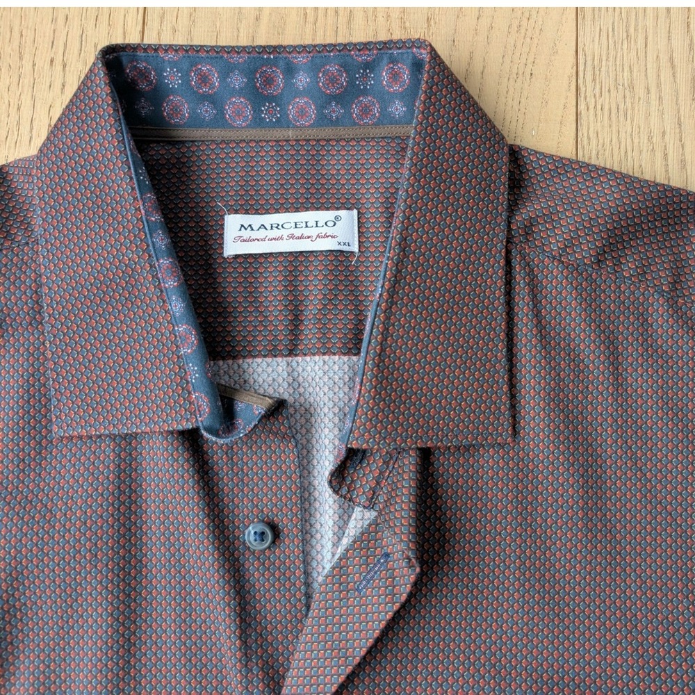 MARCELLO‎ Tailored Italian Fabric Mens Geometric Pattern Dress Shirt XXL - Picture 2 of 10